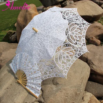 Ensemble parasol et éventail en dentelle de Battenburg de mariée faits à la main, parapluie de mariée de mariage