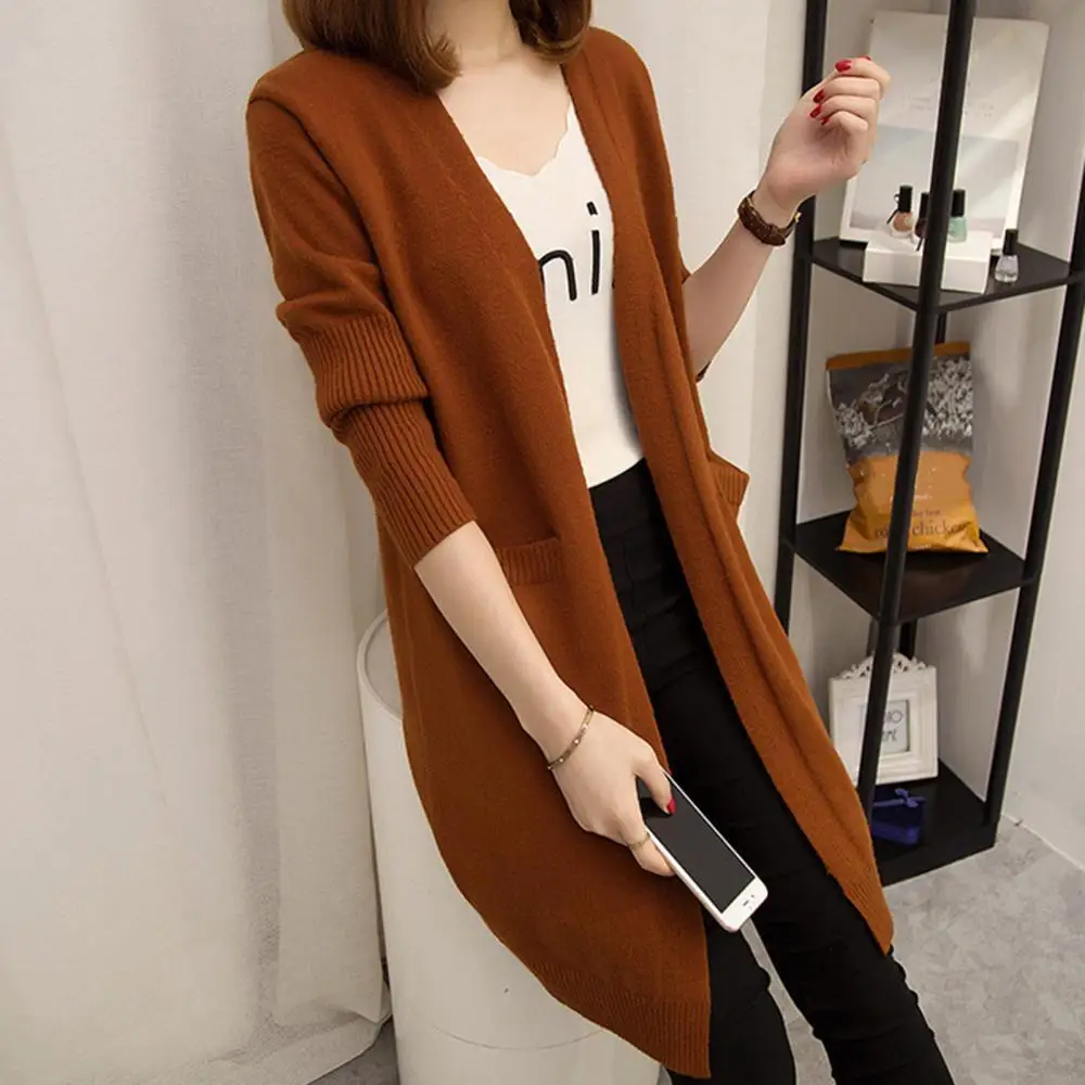 

New Women Open Front Long Cardigan Knit Jacket Long Sweater Autumn Spring Thick Cardigan Lady Casual Knitwear Coat Loose Outwear