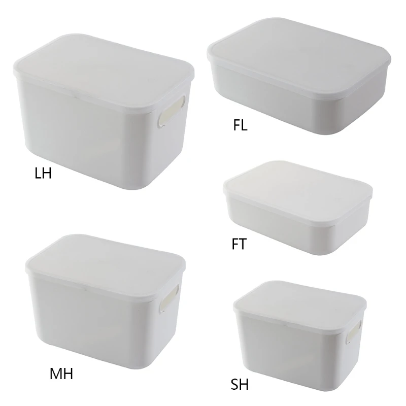 Japanese Plastic White Stackable Storage Box Bin with Clear Lid Handles Multifunctional Clothes Sundries Desktop Basket