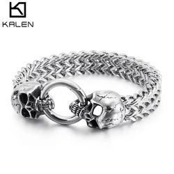 KALEN Punk Stainless Steel Skull Charm Bracelet for Men Shiny Mesh Chain Bangle Man Jewelry Vintage Accessory Personalized Gift