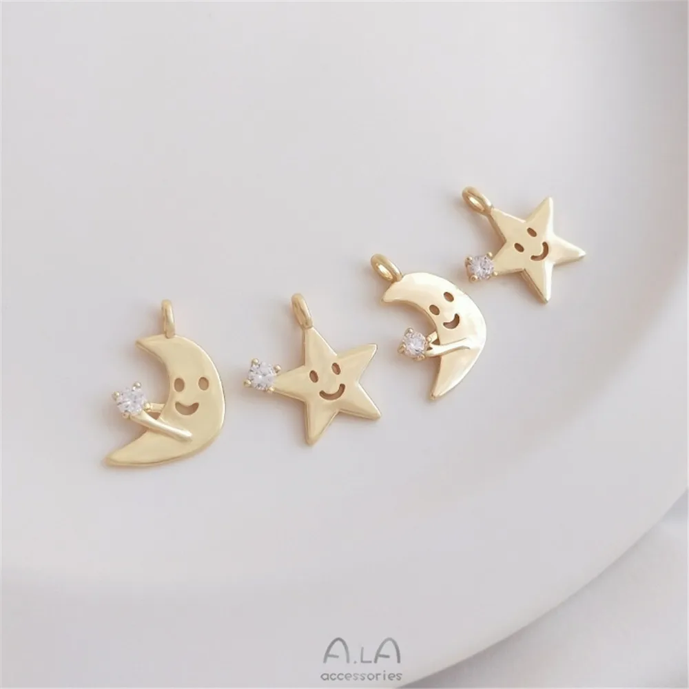 Gold Plated Smiley Face Zircon Star Moon Pendant DIY Necklace Bracelet Charms view 4