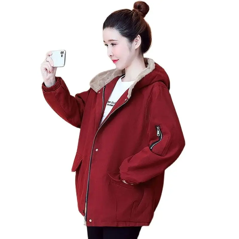 

Overcoat Parka Women's Cotton Jacket New Autumn Winter Mid-Length Splicing Thicken Zipper Hooded Female Loose Keep Warm Coat