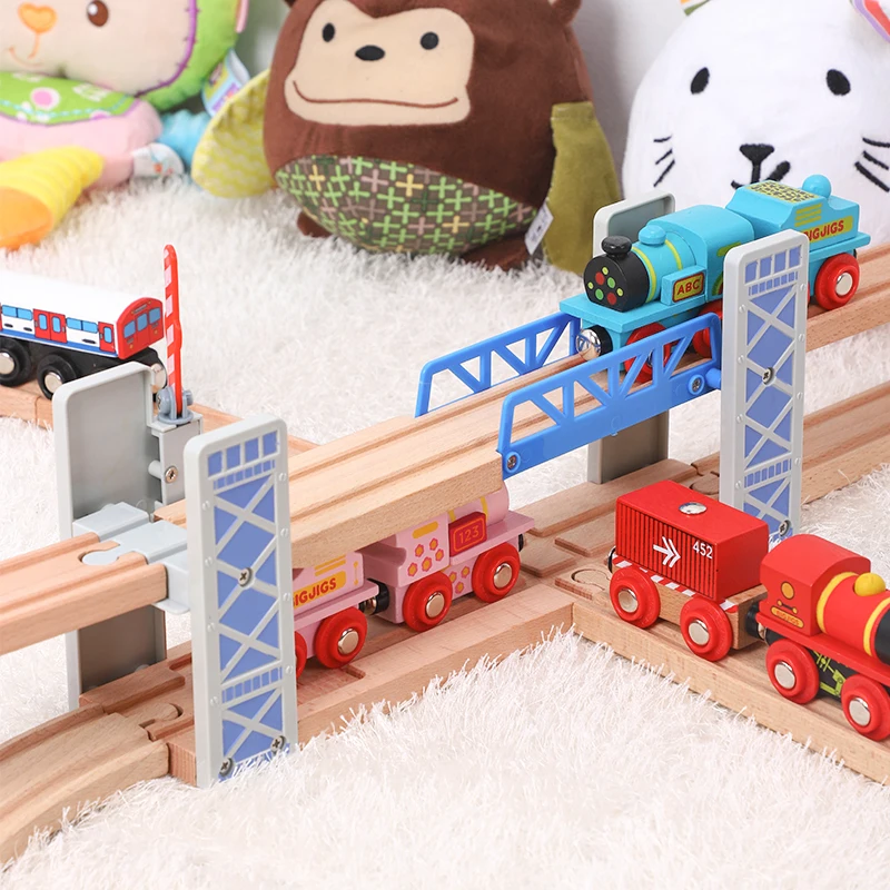 Wooden Train Tracks Railway Toys Set Wooden Double Deck Bridge Wooden Accessories Overpass Model Kid\'s Toys Children\'s Gifts