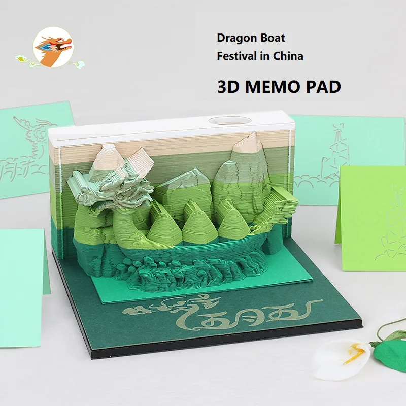 Omoshiroi Block 3D Memo Pads Dragon Boat Model Custom Sticky Note Art Ornaments 3D Mini Notepad Office Accessories Hodliday Gif