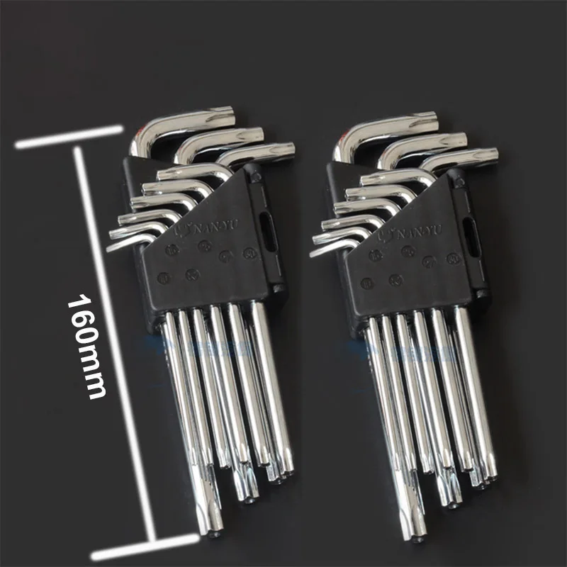 9Pcs/set End Wrench Tool Set Anti Tamper Proof Pentagon Torx Key Screwdriver Bit Five Star L-Shape Wrench Size T10 to T50