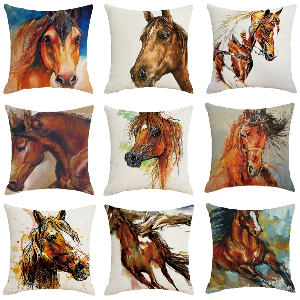 

Home Decoration Steed Pattern Cushion Cover Abstract Animal Horses Sofa Throw Pillowcover Modern Nordic Style Pillowcase 45X45CM