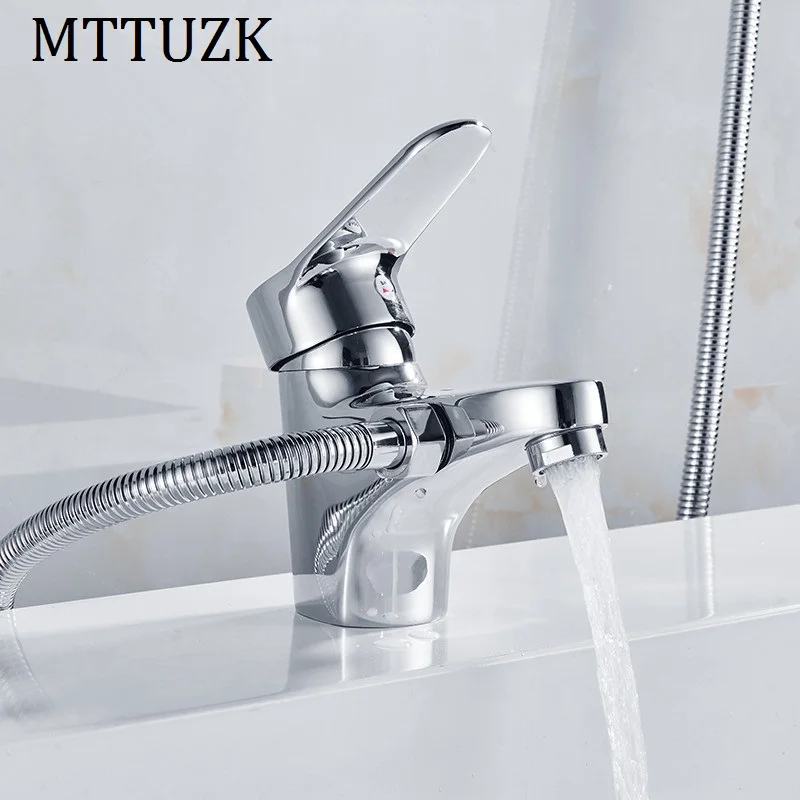 

MTTUZK Chrome Brass Shower Set Hot and Cold Mixer Double Handle Shower Deck Mounted Bathtub Faucet Shower Set