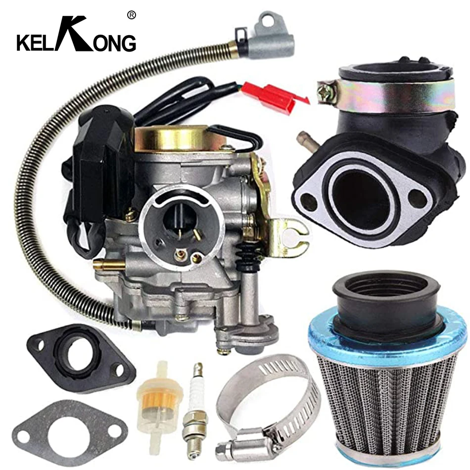 

KELKONG Carburetor for 139QMB GY6 50CC 49CC 4 Stroke Scooter Taotao Engine 18mm carb+ Intake Manifold