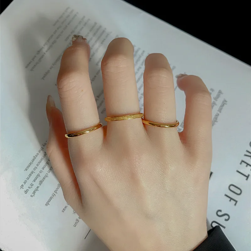 YUN RUO 2021 Three-piece Suit Exquisite Frosted Gold Ring Sets Woman Stainless Steel 18K Gold Plated Fashion Jewelry Water Proof