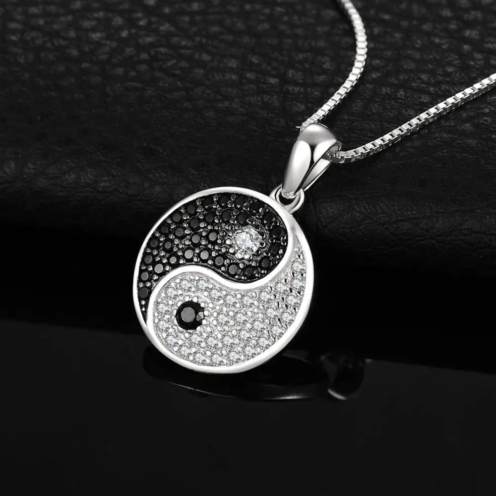 Jewelrypalace tai chi yin yang 925 prata esterlina pingente colar feminino natural preto spinel redondo pedra preciosa pingente sem corrente