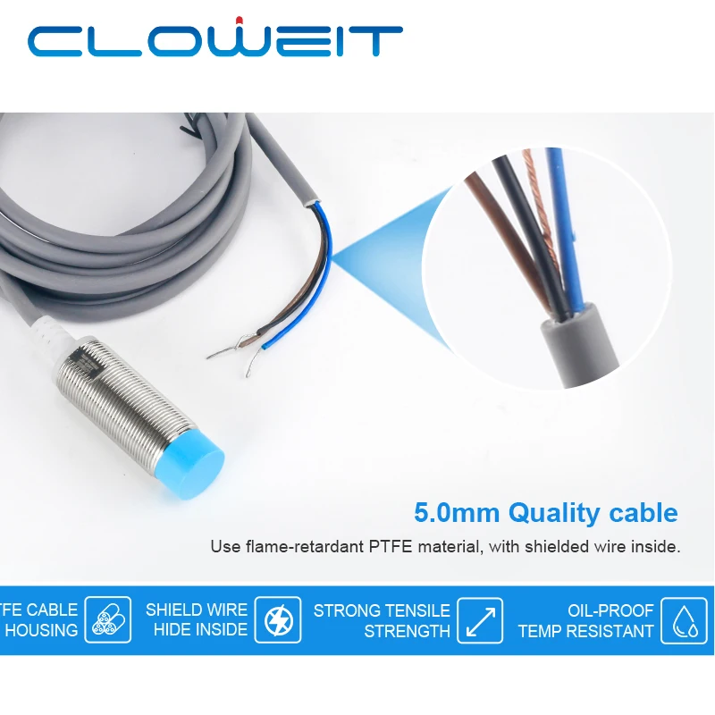 Cloweit LM18 Inductive Proximity Sensor Metal Detection Approach Switch IP68 1000Hz 16mm/10mm/8mm/5mm Distance NPN DC12/24V PLC