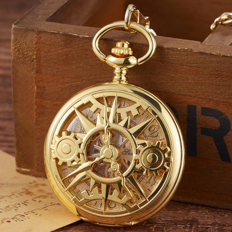 New Arrival Steampunk Retro Hollow Gear Movement Mechanical Pocket Watch  Skeleton Hand Wind FOB Pendant Gift Chain Pocket Watch