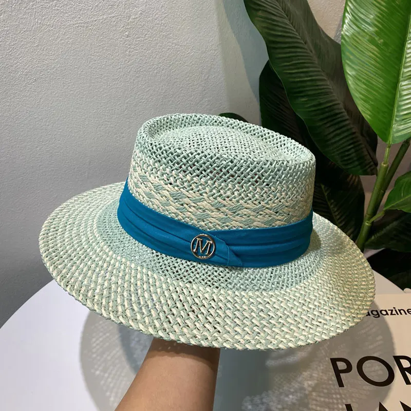 Chapeau de paille de luxe pour femmes, protection solaire, plage, panama français, bosse, bord large