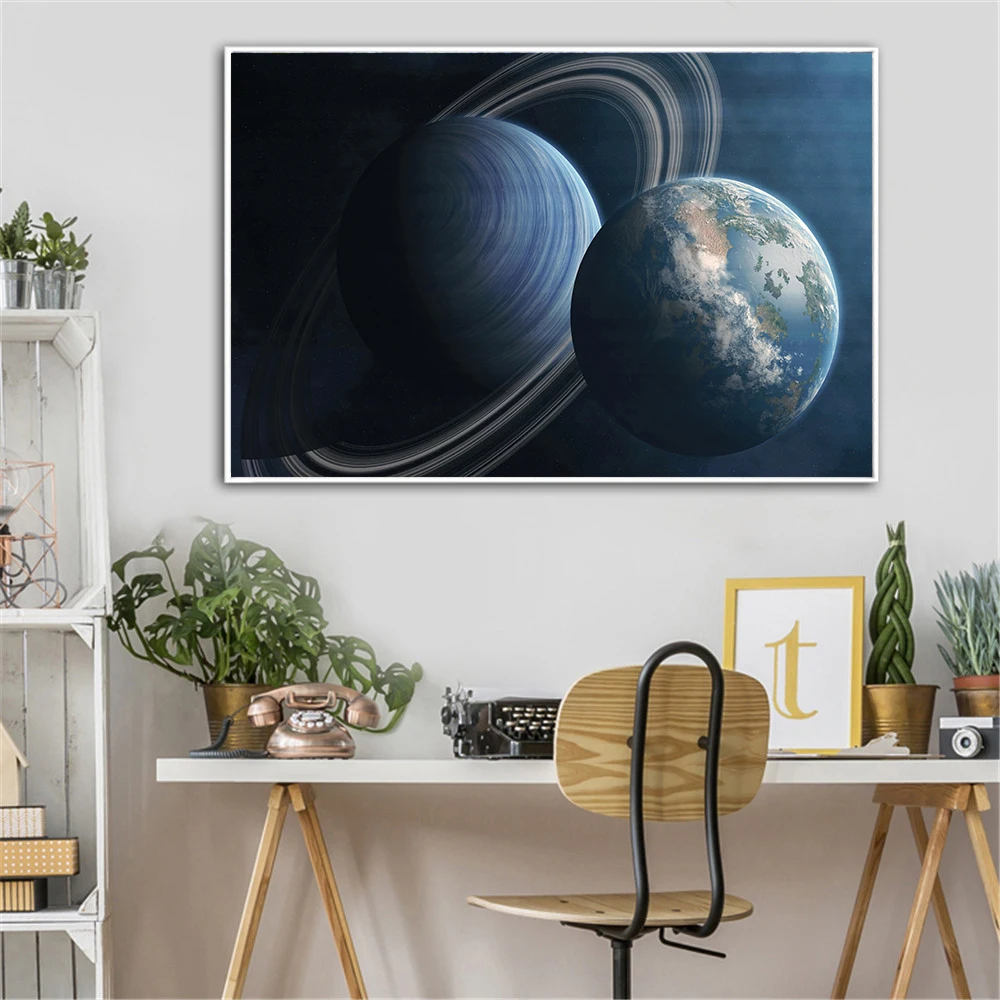 Universe Space Moon Poster Silk Cloth Earth Canvas Painting Wall Art Planet Satellite Solor System Living Room Decoration