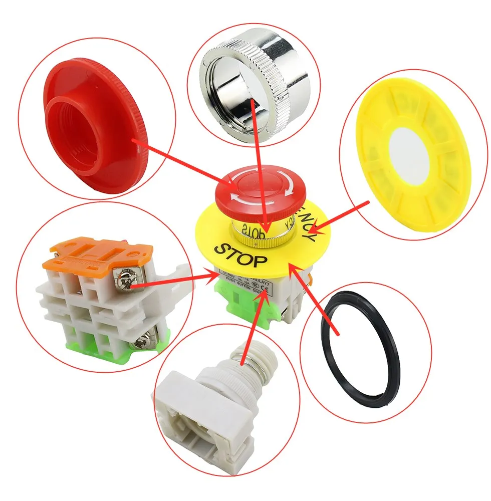 Momentary/Locking 22mm red mushroom head emergency stop button switch XB2 LAY37 NO/NC alarm button switch