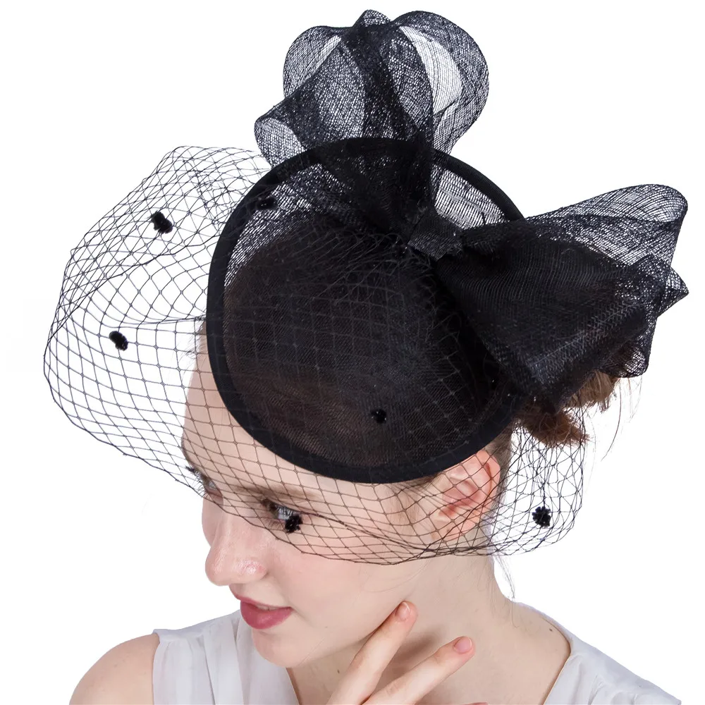 

Elegant Wedding Cocktail Hats Fascinators Women Nice Bowknot Design Headpiece Ladies Summer Event Race Veiling Millinery Caps