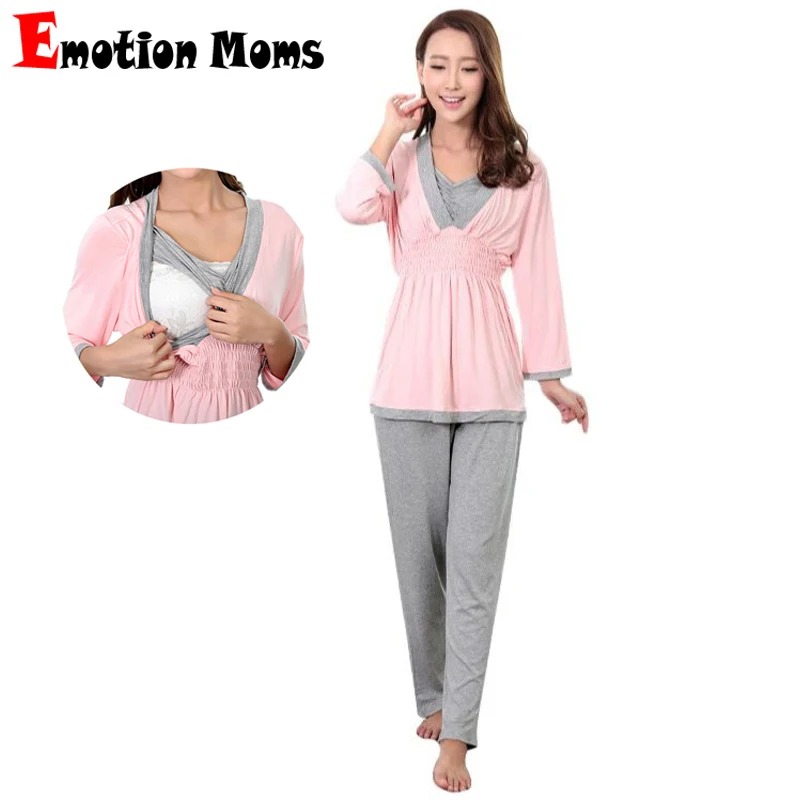 Emotion Moms-Camisón de maternidad para mujer embarazada, ropa de dormir para amamantar, conjunto de pijamas para embarazo