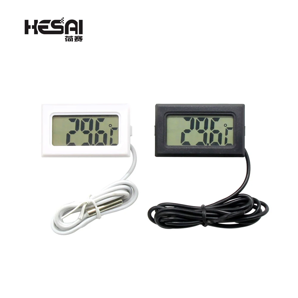 Mini LCD Display Meter Digital Thermometer With Black Sensor / White Refrigerator Freezer Thermometer