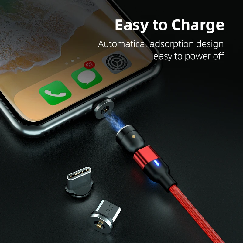 1m 2m 3m Magnetic Charger Cable Micro USB Type C Phone Charging Cable For Samsung Xiaomi USB Cord Wire 540 Degree Roating image 4