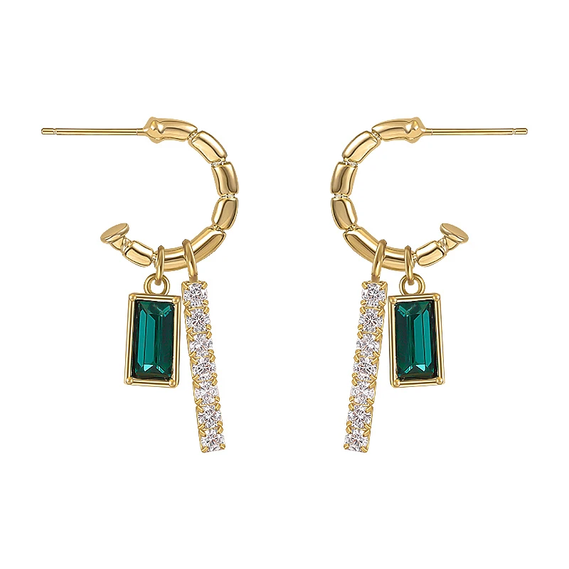 Korea Neue Design Mode Schmuck 14K Reales Gold plating Exquisite Grün Zirkon Ohrringe Elegante Frauen Tägliche Arbeit Zubehör