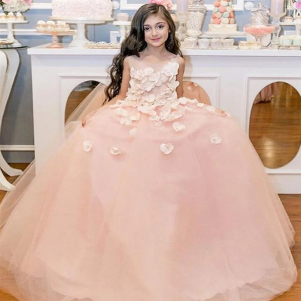 

Flower Girl Dresses Tulle Applique For Weddings Luxury Kids Evening Pageant Ball Gown For Girl First Holy Communion Dresses