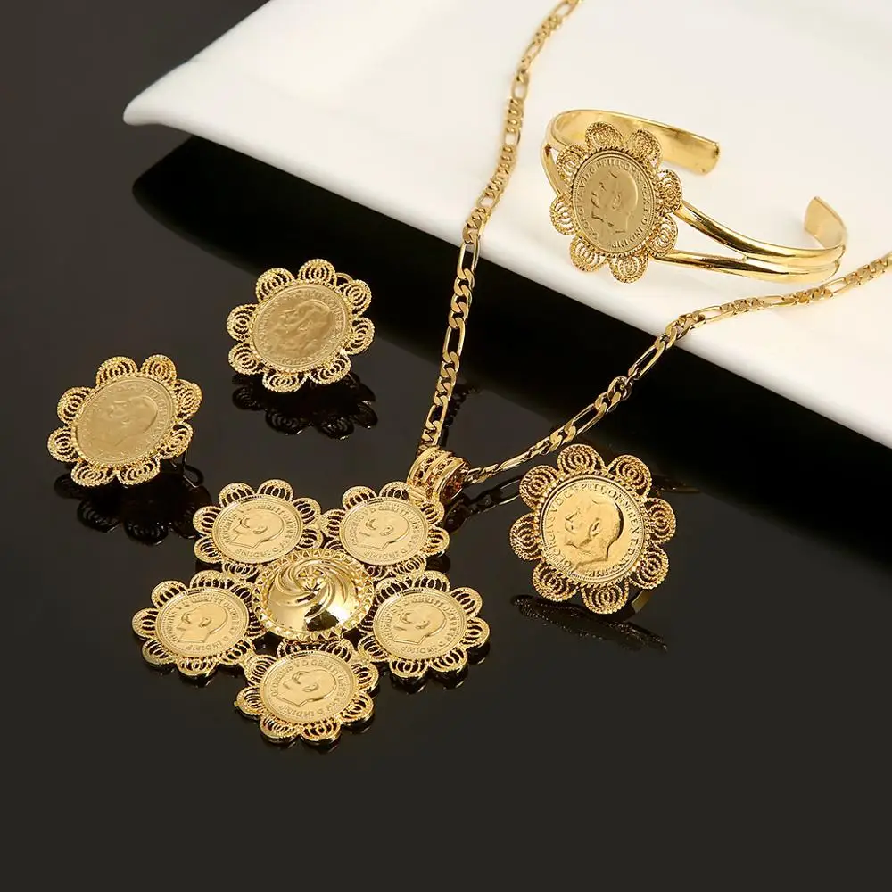 Ethiopian Gold Color Coin Jewelry Set Women Men Trendy Africa Coin Eritrea Habesha Jewelry