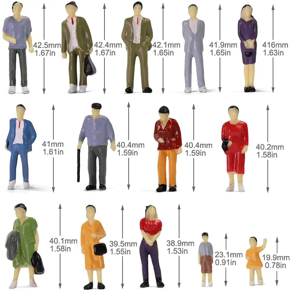 Evemodel 100pcs O Scale 1:43  Standing Painted Figures People Passenger 14 Different Poses P4311