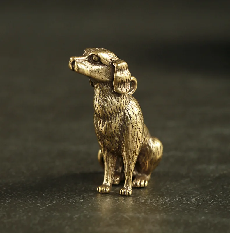 Handmade Pure Brass retro squatting dog craft Miniature DIY ornament Fitting Keychain Pendant souvenir Accessories gift a0769