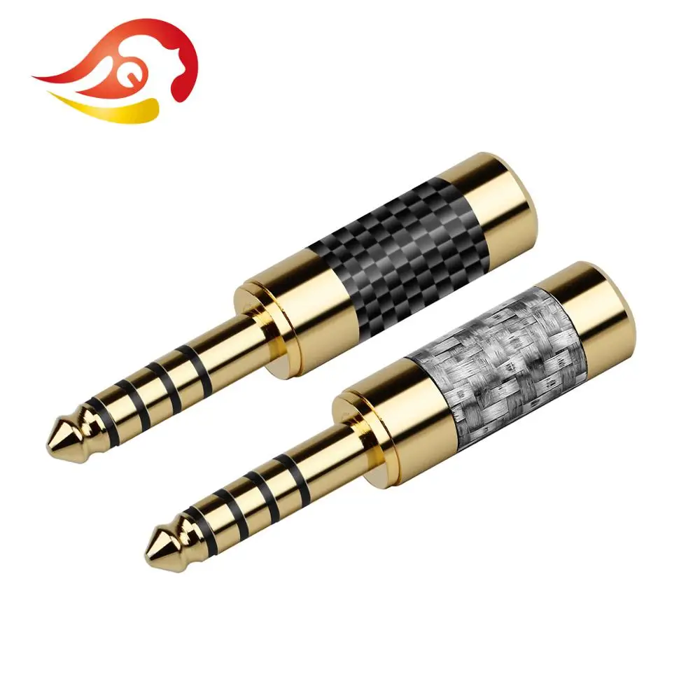 QYFANG 4.4mm 5 Pole Gold Plated Copper Earphone Plug Carbon Fiber Audio Jack Balanced Wire Connector Alloy Shell Metal Adapter