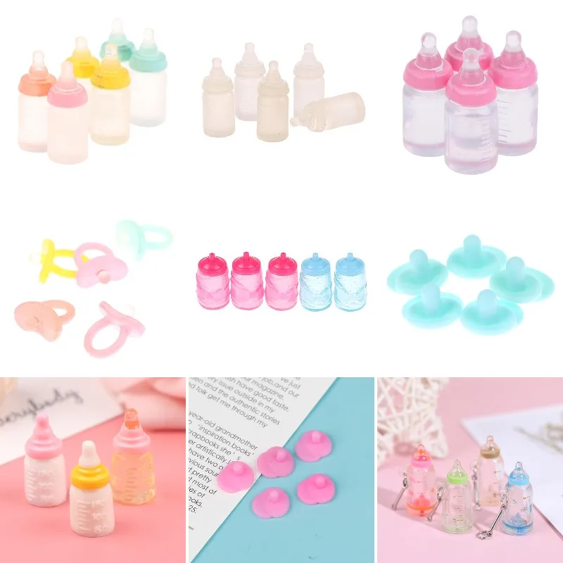 Multiple styles 1:12 Dollhouse Resin Simulation Milk Bottle Miniature Baby Bottle Cute Transparent Bottle Nipple Model Toys