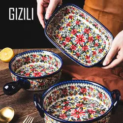 Ceramic Dinnerware Household Salad Bowl Saucer Plate Poland Binaural Bakeware Noodle Bowl Soup Pot Household Kitchen Utensils