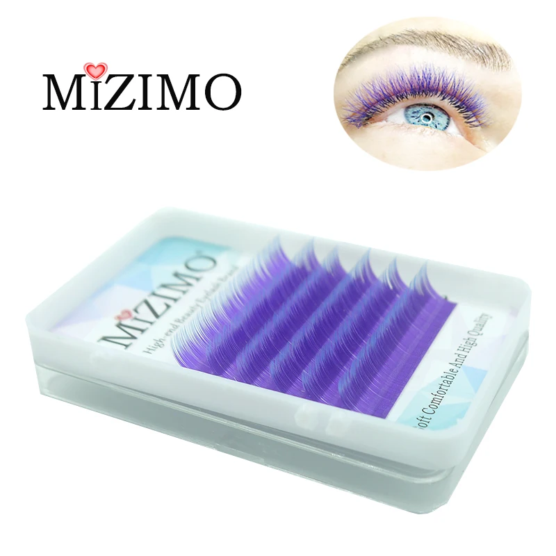 MIZIMO spersonalizowany kolor szczepione rzęsy niebieski fioletowy dwukolorowy sztuczny norek włosy ręcznie narzędzie do przedłużania rzęs