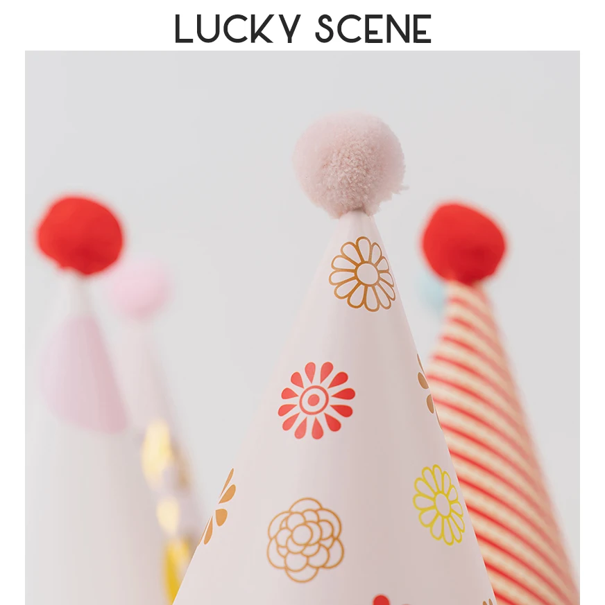 Birthday Party Hats Paper Cone Felt Pompoms Art Craft Kids Adults Party Costume Accessories Assorted Colors S00958