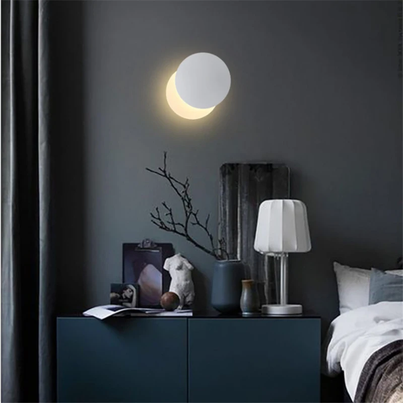 Imagem -04 - Criativo Personalizado Lua em Forma Sconce Acrílico tv Fundo Decoração Luz Preto e Branco Quarto Cabeceira Levou Lâmpada de Parede