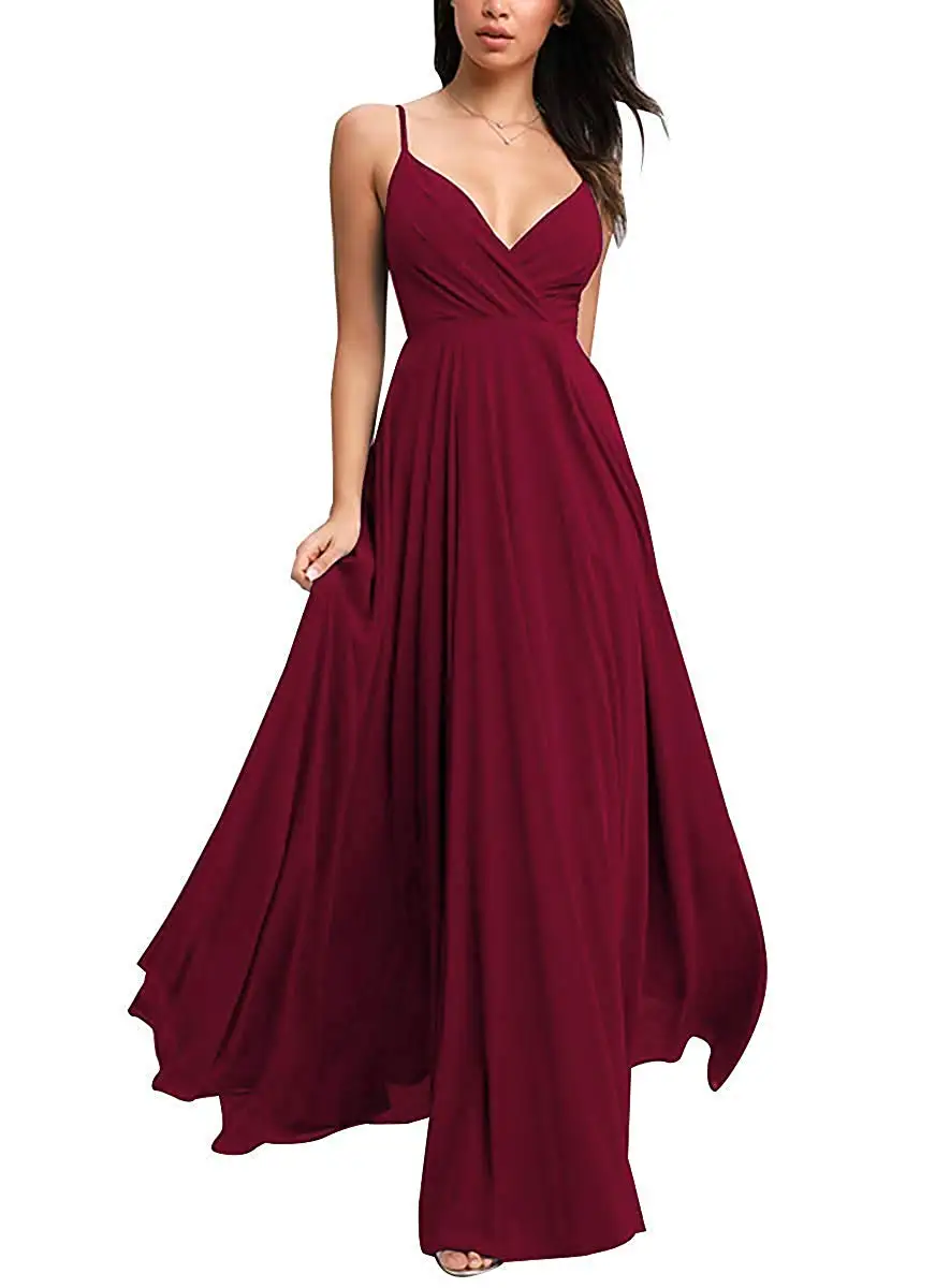 Sexy Lange Backless Mouwloze Avondjurken Spaghetti Strap V-hals Chiffon Formele Party Robe Soiree Femme Vestidos De Noche