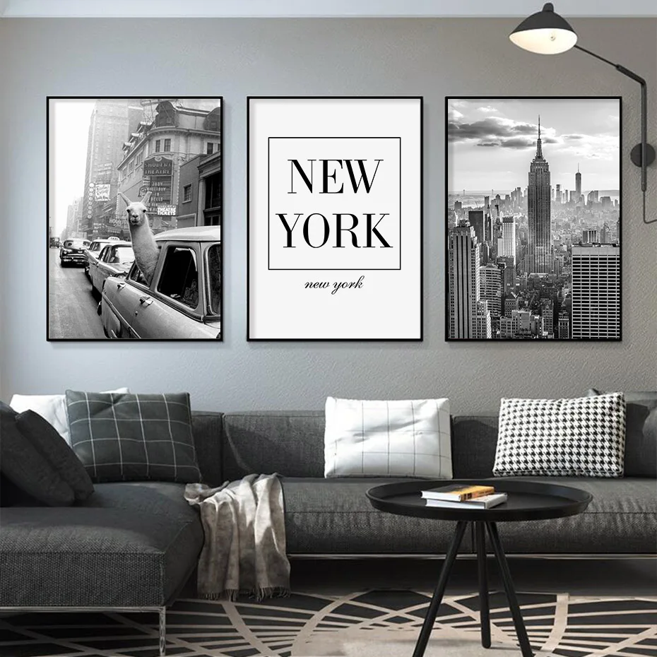 

Black and White Alpaca in Taxi New York City Canvas Paintings Retro Poster and Print Wall Art Pop Pictures for Living Room Decor