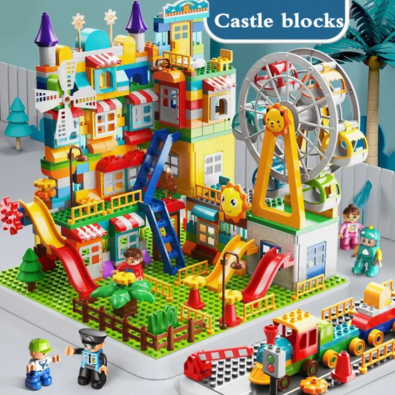 Big Particle Blocks Compatible Duploed City Blocks Villa House Castle Building Blocks DIY Brick Toy For Children Gifts