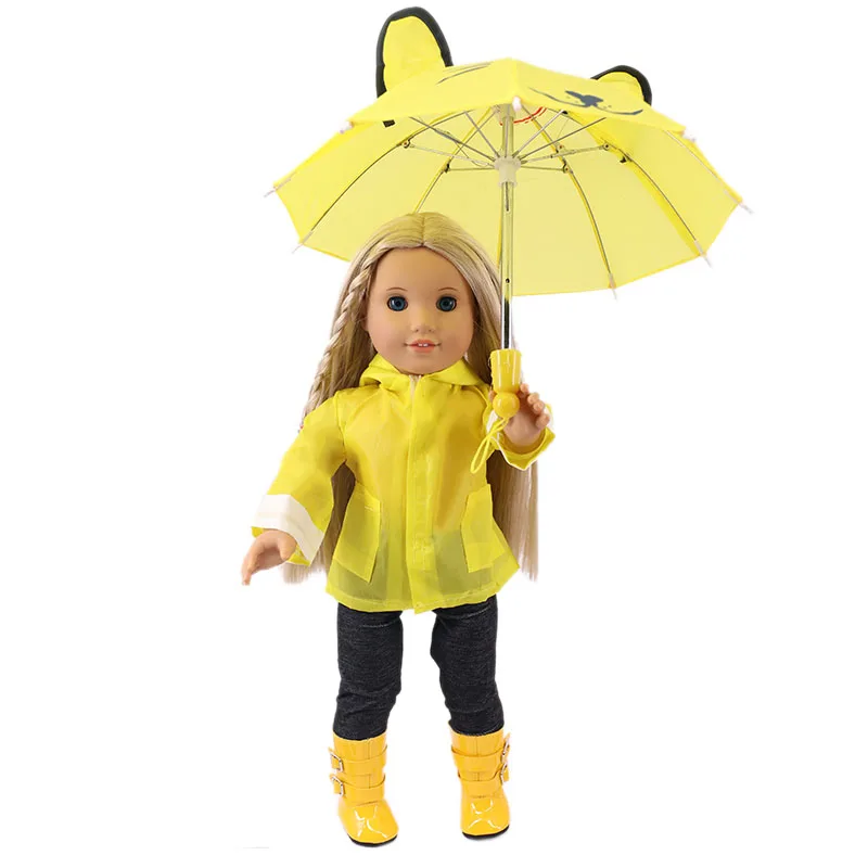 Doll Clothes Yellow Raincoat Backpack Umbrella For 18 Inch American Doll Girl's 43 Cm Reborn Baby Generation Accessories,Kid Toy