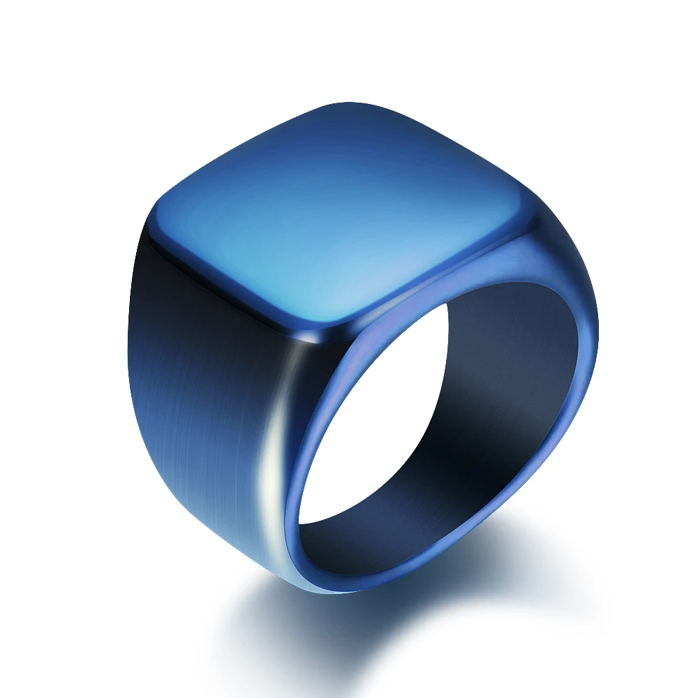 Freie Gravur neue Silber/Gold/Schwarz/Blau Quadrat große Breite Siegelringe maßge schneiderte Mode Finger Männer Ring Titan Stahl Schmuck