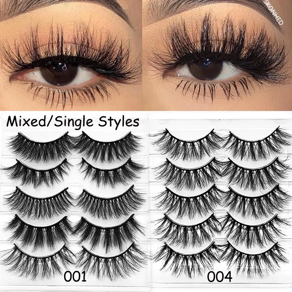 SKONHED 5 Pairs Feathered Effect Fluffy Wispies Handmade Eye Lash Extension Crisscross 3D Mink Hair False Eyelashes