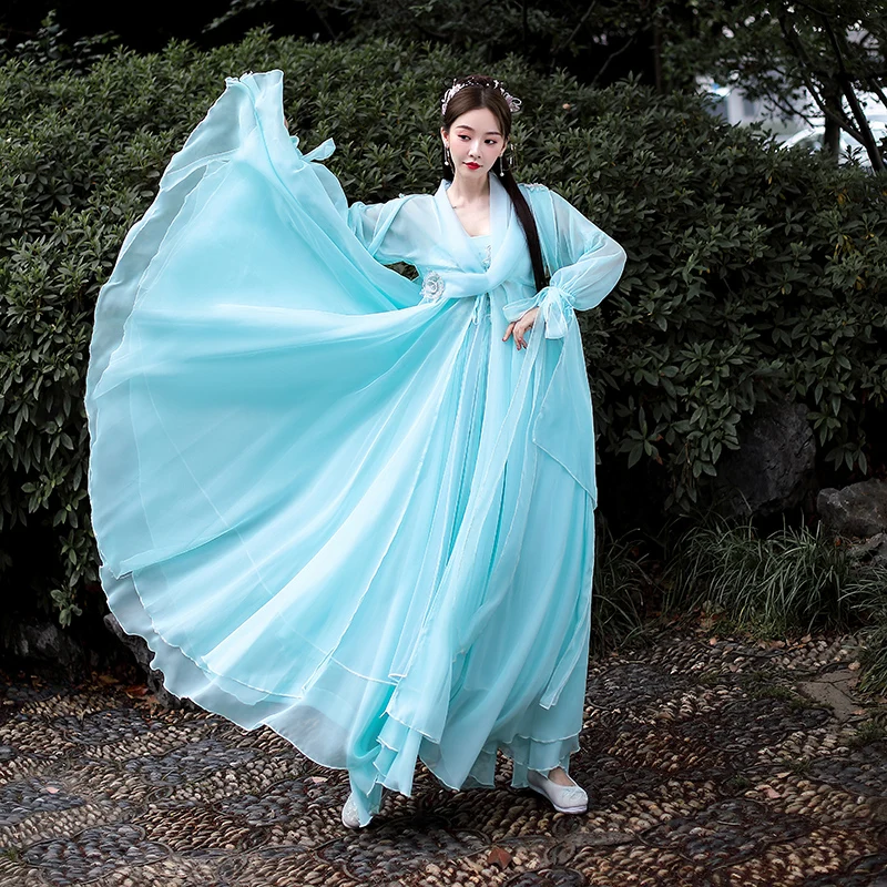 Summer Hanfu Dress Suit Female Super Fairy Costumes Adult Hanfu Female Classical Cosplay Female Blue Princess Clothing SL5103