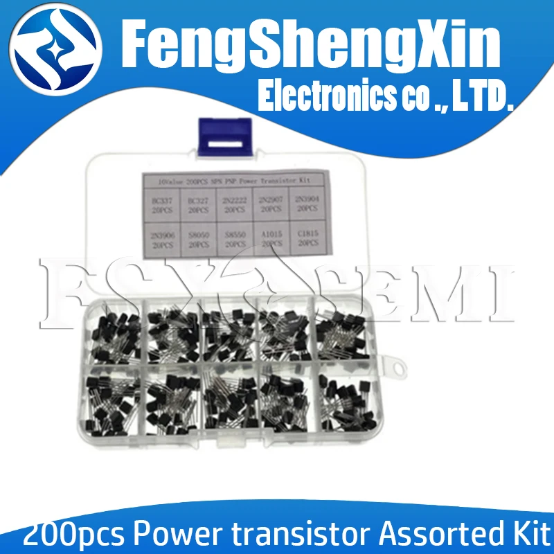 10values 200PCS BC337 BC327 2N2222 2N2907 2N3904 2N3906 S8050 S8550 A1015 C1815 Transistor Assortment Kit Transistors Box Pack