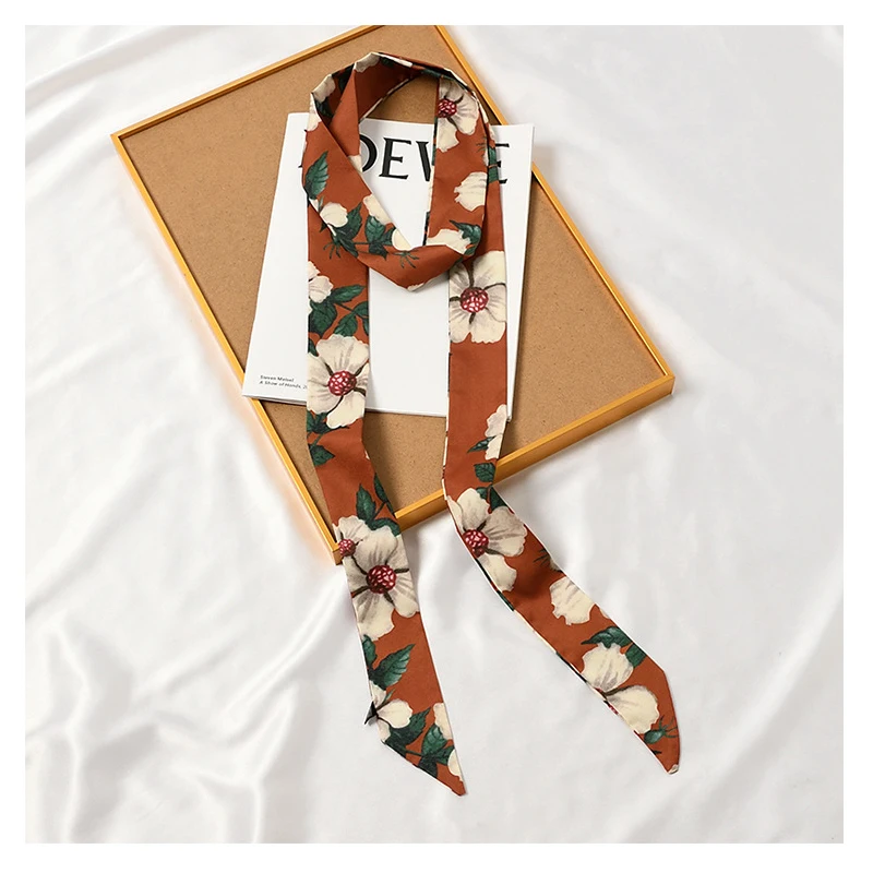 5X195CM Japanese Spring Summer Small Long Silk Scarf For Women Print Belt Tie Scarf Bag Ribbon Hairbands Neck Scarf Jersey Scarf