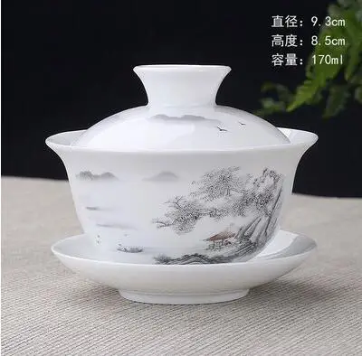Chinese handgeschilderde Kungfu theeservies, terrine Dehua, wit porselein, Gaiwan, pannenset voor op reis, snelle kop, hoge kwaliteit