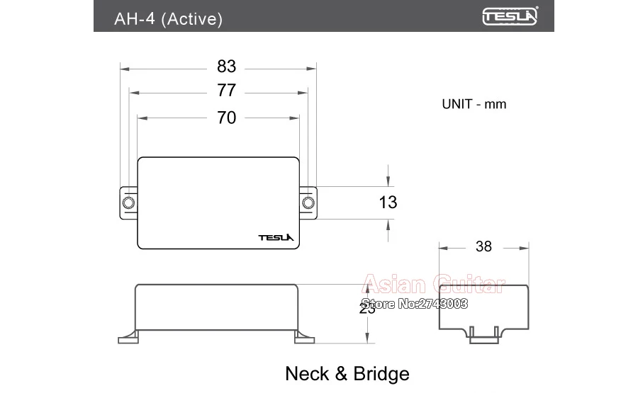 Tesla Pickup AH-4 (Active) Humbucker Pickup, Black Color, Active Pickup, Neck or Bridge Position