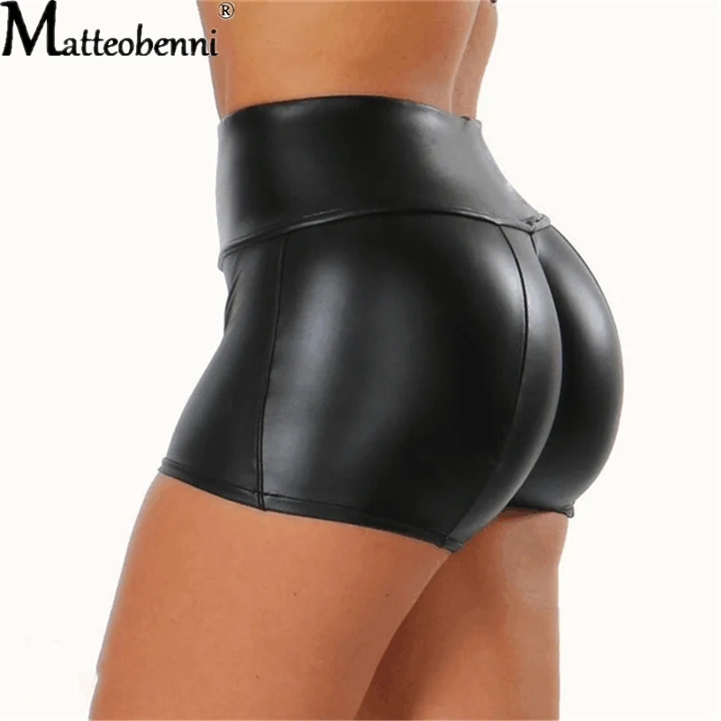 Sexy Womens Shorts Elastic High Waist Wetlook Faux PU Leather Short Pants Latex Hot Goth Shorts Pole Dance Clubwear Mini Shorts