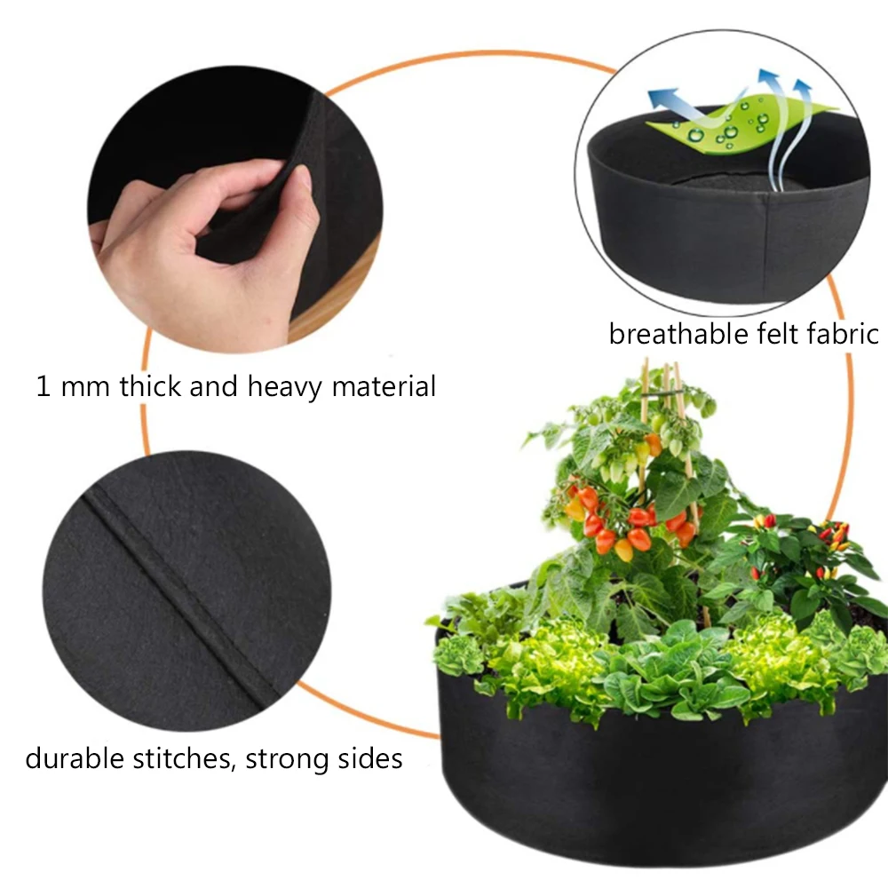 Round Fabric Growing Bags, Gardening Pots, Elevated Plant Beds, Planting Containers for Outdoor Vegetables Flowers, 6 Sizes