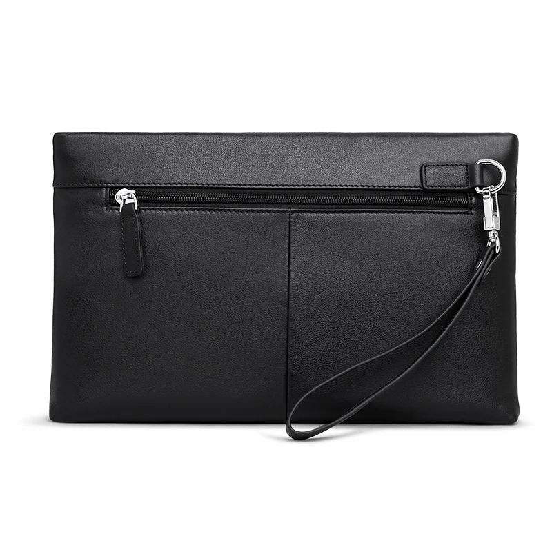 Clutch Wallet Genuine Leather Men Wristlet Purse Fashion Black Casual Envelope Long Wallets Male Handy Bag For IPAD