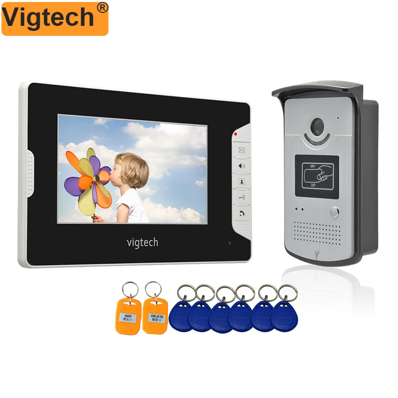 

Vigtech Home 7" Video Home Intercom Door Phone System With ID Card Reader HD Doorbell Camera Access Control Device Support Lock