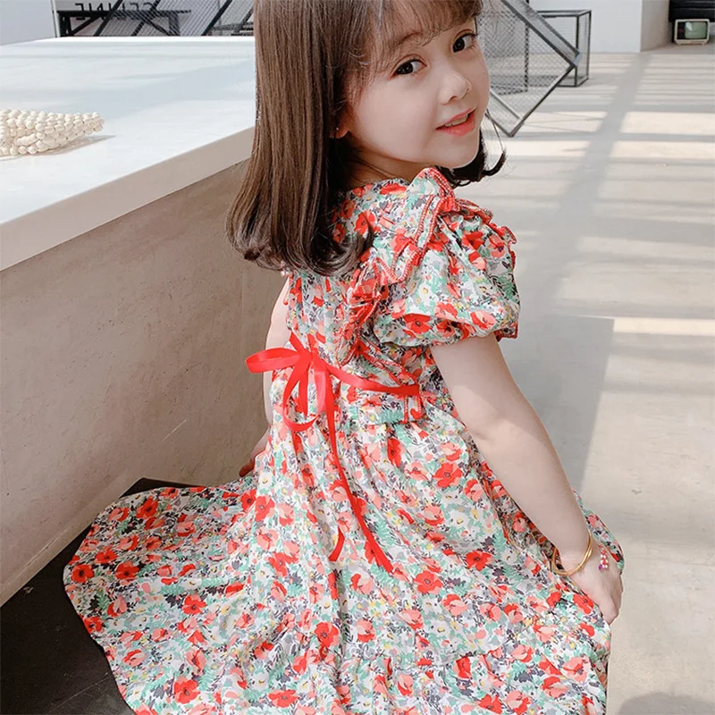 Summer Girl Dress 2024 Fancy Princess Dresses For Girls Korean Wedding Frilled Button Lace Children'S Clothing Baby Kids Clothes